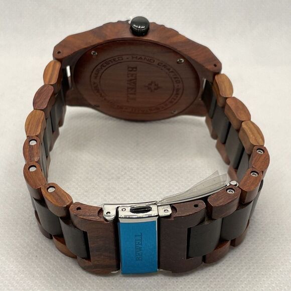 BEWELL W154A Men's Red/Black Sandalwood Analog Dial Quartz Wrist Watch YR42 - Picture 9 of 10